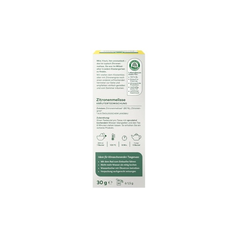 LEBENSBAUM 3 x Lemon Balm Organic Herbal Tea Blend, Organic