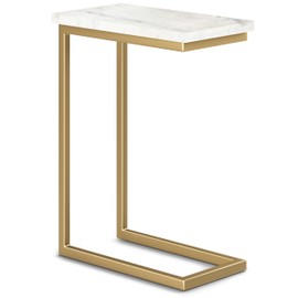 SIMPLIHOME Skyler Industrial 18 Inch Wide Metal C Side Table in Marble Top / Gold, Fully Assembled, For the Living Room and Bedroom