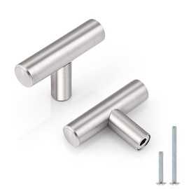 Probrico 15 Pack Kitchen Cabinet Handles and Knobs Stainless Steel Drawer Dresser Pulls Satin Nickel Single Hole T-Knob Hardware