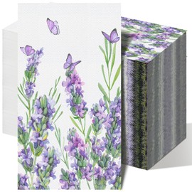 Geyoga 100 Pcs Lavender Guest Napkins 2 Ply Purple Lavender Flowers Disposable Hand Towels Decorative Bathroom Paper Napkins for Buffet Kitchen Birthday Bridal Baby Shower Wedding