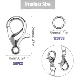 50PCS Silver Lobster Clasp and 200PCS Open Jump Rings for Jewellery Making Lobster Clasp with Open Jump Rings, Necklace Clasps Jewelry Bracelet Connectors Jump Rings for Jewelry Making Kit (250PCS)