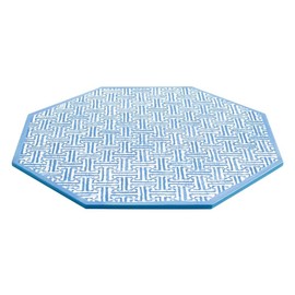 Caspari Fretwork Octagonal Lacquer Placemat in Blue – 15" Handcrafted Decorative Dining Table Mat, High-Gloss Finish, 1 Count