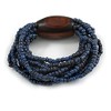 Avalaya Multistrand Denim Blue Glass Bead with Brown Wooden Bead