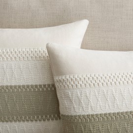 ZeeMart 2 Packs Cotton Boho Throw Pillow Covers 22x22 Inch Contrast Dark Sage, Soft Farmhouse Decorative Couch Pillow Cases Sage Green Cushion Covers for Sofa Bed Living Room Home Decor