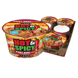 Nissin Hot & Spicy Ramen Noodle Soup, Fiery Beef, 3.28 Ounce (Pack of 6)