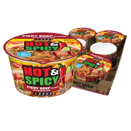 Nissin Hot & Spicy Ramen Noodle Soup, Fiery Beef, 3.28 Ounce (Pack of 6)