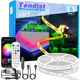 TENDIST 50FT RV Awning Lights Strip, 12V RGB Camper Awning Light App Control, IP67 Waterproof RV LED Lighting Exterior & Interior, Camper Lights for Outside Van, Food Truck, Trailer, Boat (50ft, RGB)