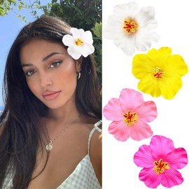 Kabwea Pack of 4 Hawaii Flower Hair Clips, Hibiscus Hair Clip, Flower Hair Clip, Flower Hair Clip, Hair Clip Flower (White + Yellow + Red + Pink)