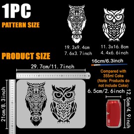 FINGERINSPIRE Owls Stencils with a Paint Brush 11.7x8.3Inch Two Owls Stencils Reusable Birds Pattern Stencil Large Owls Painting Stencil Animal Themes Owls Template for DIY Crafts Home Decoration
