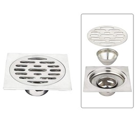 100mm x 100mm Floor Drain with Removable Strainer, Stainless Steel Brushed Surface Shower Drain, Anti-Odor Floor Drain for Bathroom Toilet Kitchen Laundry Garden, Type A