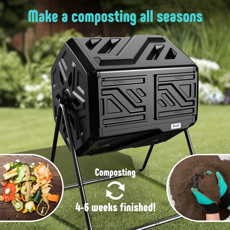 Werph Compost Bin Outdoor Composter, Fast Assembly 43 Gallon Dual