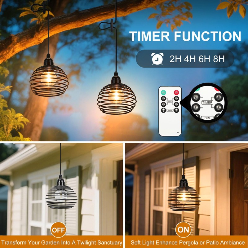 Lightess Outdoor Chandelier for Gazebo Lights Battery Operated, Black Battery