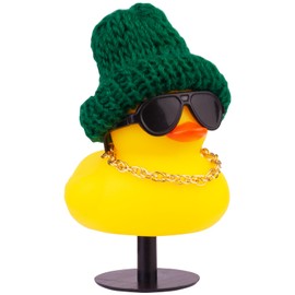 CoFuBcad Car Rubber Duck with Duck Plug Holder Dashboard Decoration Car Decoration Ornaments with Mini Hat Sunglasses Necklace or Scarf（A10）
