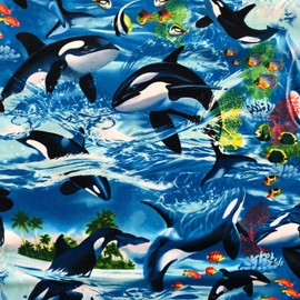 Fat Quarter (18 x 22) Whales Schools SEA Life Tropical Fish Whale Blue Cotton Fabric FQ
