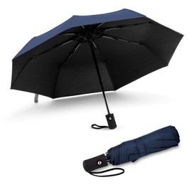 JIGUOOR Pocket Umbrella Storm Proof Open-Close Pocket Umbrella Automatic Windproof Storm Pocket Umbrella Up to 140 km/h, Compact Folding Travel Golf Umbrella Windproof, 8 ribs navy blue