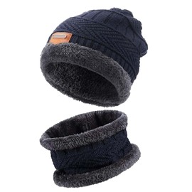 AOSMI Winter Beanie Hat Men Women Slouchy Fleece Lined Scarf Set Knit Skull Neck Warm Cap Khaki Navy