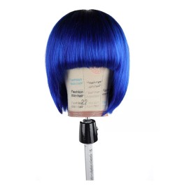Beautyonline Peluca De Cabello Humano Natural Liso De 20 Cm, Negro/azul