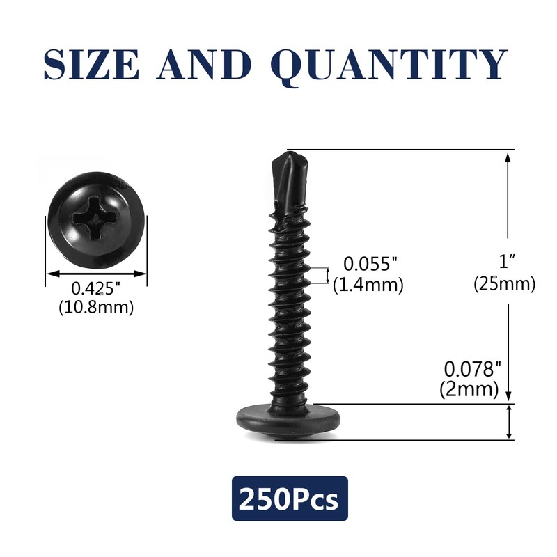 #8 x 1" Sheet Metal Screws 250PCS 410 Stainless Steel