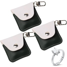 KONIDUN Leather Ring Holder Keychain for Gym, Portable Jewelry Travel Ring Keeper Case for Wedding ring and Necklaces, Mini Coin Pouch for Women, 3-Pack, Black, 3-Pack