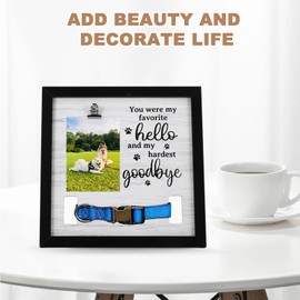 Dog Memorial Photo Frame, Wooden Picture Frames with Photo Clip & Collar Holder, Pet Memorial Gifts for Sad Pet Owner I'll Always Remember You