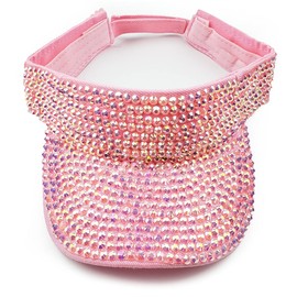 Shiny Rhinestone Sport Sun Visor Hat Adjustable Summer Cap for Women Men Golf Tennis Cycling Running Jogging Light Pink