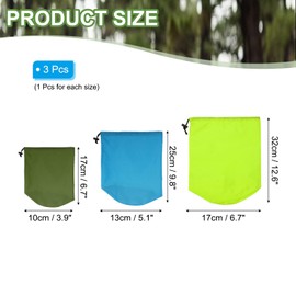 PATIKIL Stuff Sack 4x8/5x10/7x13, 3 Pcs Waterproof Outdoor Storage Sack Portable Drawstring Dust Flap Bag Sleeping Bag for Camping Hiking Backpacking, Green/Navy Blue/Fluorescent Green