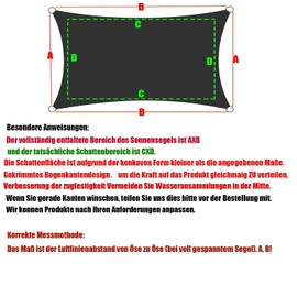 GLIN Awning, Waterproof, Rectangular, Square, Triangular, Rectangular Balcony (21 Colours, 85 Sizes), Sun Protection 95% UV Protection, Wind Protection with Eyelets and Mounting Ropes, Anthracite, 1 x