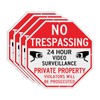 T&R Large No Trespassing Private Property Sign Video Surveillance Sign - 4 Pack - 12"x12" .040 Rust Free Heavy Aluminum, Reflective, Waterproof, Weatherproof and Fade Resistant, 4 pre-drilled holes, Easy to Mount