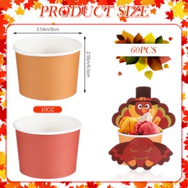 RimCereal 60 Pcs Fall Thanksgiving Snack Cups 10 oz Autumn Turkey Paper Bowls Thanksgiving Party Treat Snack Cups Disposable Snack Bowls Ice Cream Bowl for Hot or Cold Food Thanksgiving Party Supplies