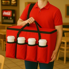 Insulated Food Delivery Bag with Cup Holders/Drink Carriers Premium XXL, Great for Beverages, Grocery, Pizza, Commercial Quality Hot and Cold Catering Bag for doordash 22x14x13 hot Boxes