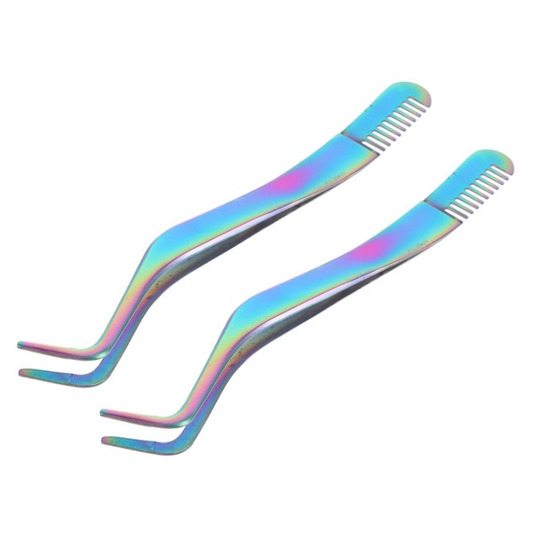 Baluue 2pcs Eyelash Tweezers with Comb Combs Lash Tool Eyebrow