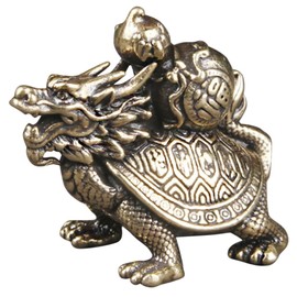 Kichvoe Vintage Brass Dragon Turtle Figurine Decorative Animal Ornament for Home Office Compact Design Craftsmanship Unique Retro Desktop Decor for Collectors