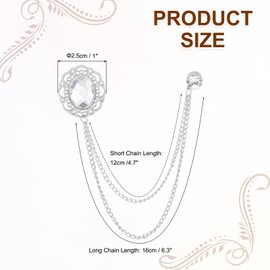 PATIKIL Rhinestone Chain Brooch Pins, Oval Rhinestone Tassel Chain Hanging Fashion Crystal Lapel Suit Pins for Women Men Clothes Dress Bouquet Coat Hat Bag, Silver Tone (White)
