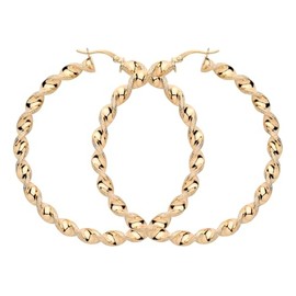 Old English Jewellers 9ct Gold on Sterling Silver 925 Large Chunky Glitter Twisted 60mm Hoop Earrings - Ladies Traditional Gold Overlay Earrings - Everyday Jewellery for Women - 5.25mm Tube Width