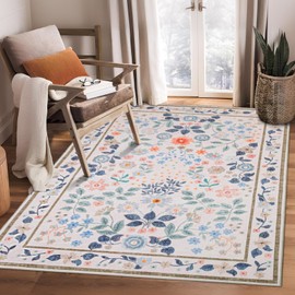 YIHOUSE Floral Pink 4x6 Washable Area Rug, Non Slip Boho Soft Bedroom Rug, Ultra Thin Colorful Flower Throw Carpet for Nursery Kids Room Playroom Girls Room Pink,4'x6'