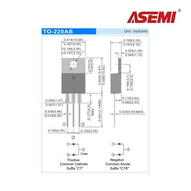 (Pack of 10) MBR3045CT ASEMI TO-220AB Transistor Bipolar Transistor for Mikron Chip Schottky Barrier Diode 30a 45v Converter