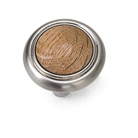 Laurey 15434 First Family 1-1/4-Inch Diameter Knob, Satin Chrome with Oak Inset
