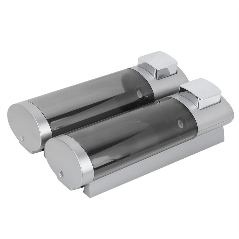 200MLx2 Silver DoubleHead Soap Dispenser WallMounted Manual Shampoo Dispensers