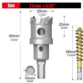 2022 Upgrade Heavy Duty Carbide Hole Saw,Metal Steel Hole Saw Drill Bit,TCT Hole Cutter-Alloy Hardness Upgrade, Life Upgrade,Use for Stainless Steel, mild Steel, Iron, Copper,etc (28mm|1-3/32")