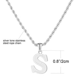 Initial Necklace for Men Women 18K Gold Silver Tone Stainless Steel Capital Gothic 26 Letters Pendant with Rope Chain Necklaces