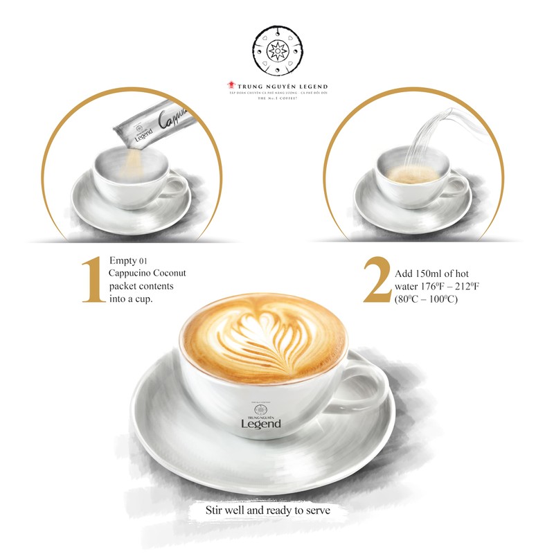 TRUNG NGUYEN LEGEND Cappuccino Coconut Instant Coffee Single Served Stick