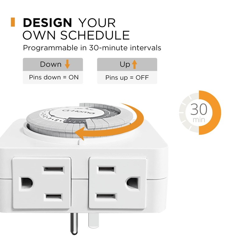 G-Homa 24-Hour Mechanical Timer Outlet with 2 Grounded Outlets -