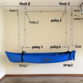 Heavy Rope Hoist Stainless Steel Pulley System with Storage Straps for Kayak Hanger Cargo Ceiling Storage Overhead Storage Watercraft Garage Storage Kayak Wall Hanging Sling Rope Tightening System