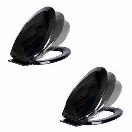 Renovators Supply Manufacturing Black Plastic Soft Close Toilet Seat Elongated Slow Close Toilet Seat with Adjustable Mounting Hardware Pack of 2…