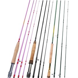 Sougayilang Fly Fishing Rod 4-Piece 9-Feet Lightweight Ultra Portable  for Trout Salmon Sunfish Outfit Travel Fishing  Guides Carbon Fiber - Color: Pink