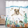 Funny Bulldog Dog Fabric Shower Curtain, Tropical Fish Coral Octopus