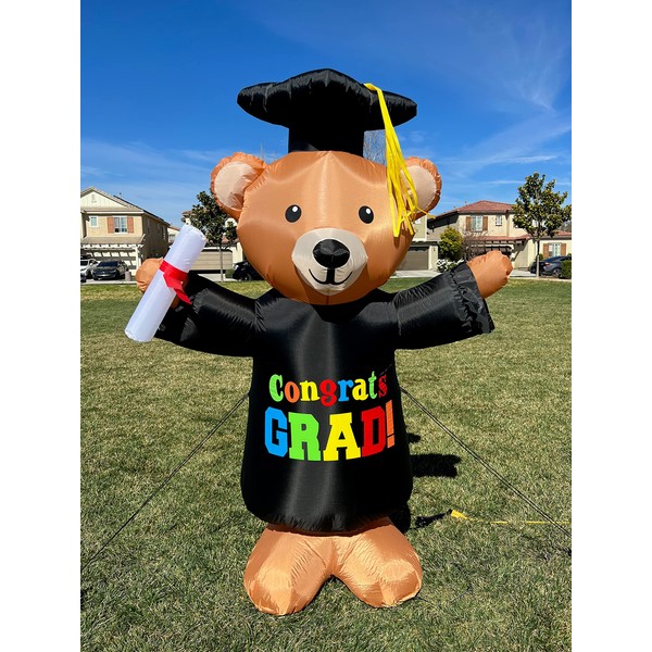BZB Goods 6 Foot Tall Graduation Inflatable Brown Teddy Bear with Cap and Gown Diploma Pre-Lit LED Lights Blow Up Indoor Outdoor Holiday Yard Garden Lawn Party Art Lighted Decoration Photo Booth Prop