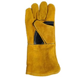 14 Inches Long Leather Welding Gloves, Yellow and Black, Heat Resistant Work Gloves,Mitts for BBQ,Oven,Grill,Fireplace,Tig,Mig,Baking (14 inch)