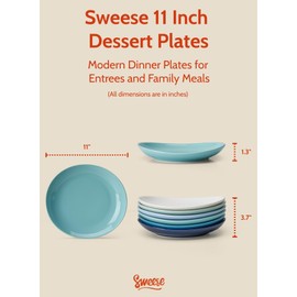 Sweese Porcelain Dinner Plates - 11 Inch Dinner Plates Set of 6 - Dishwasher, Microwave, Oven Safe - Azure Dreamscape Color