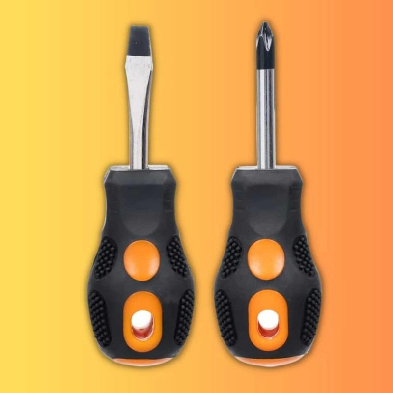 Set of 2 Handy Short Compact Screwdriver Set - Ideal